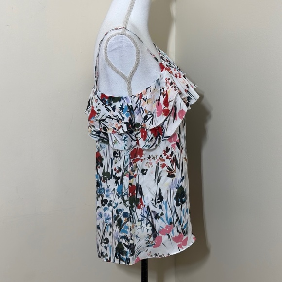 Parker Clayton || Woman’s Ruffle Watercolor Floral Silk Top size Med - Picture 6 of 13